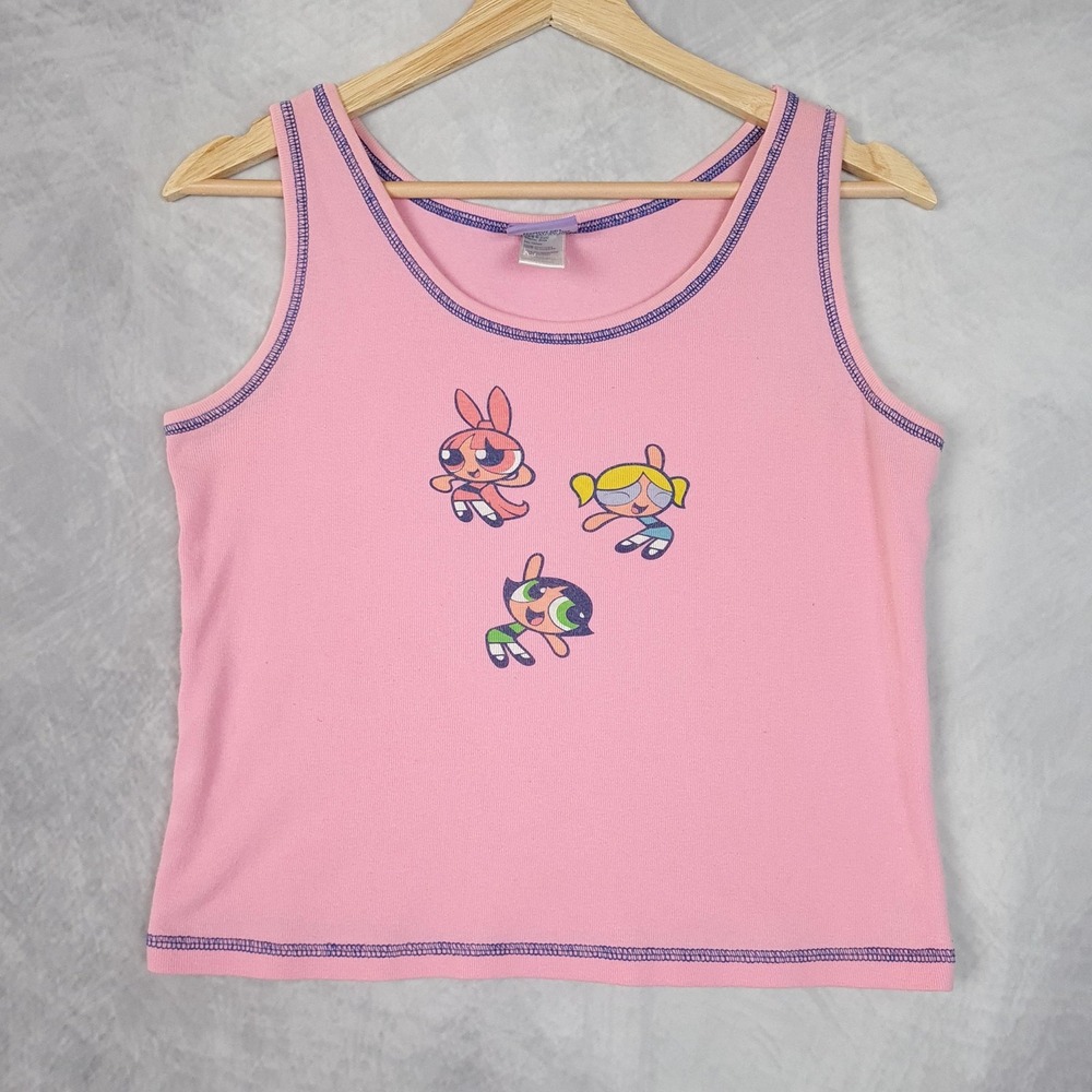 Vintage Powerpuff Girls Tank Top Women Medium Pink Blossom Bubbles Buttercup Y2K